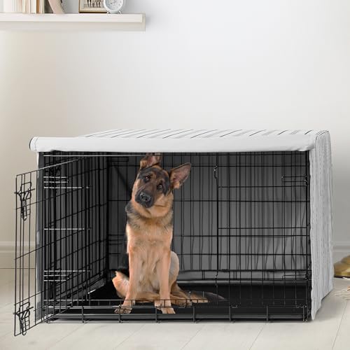48in. Large Dog Crate Cover (White and Grey Stripe / 48.0"L x 30.5"W x 32.5"H)