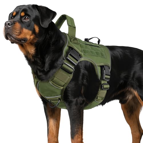 Green Tactical Dog Harness for Large Dogs (Green / X-Large: 70-120 lbs (Chest:29-39",Neck:21-26"))