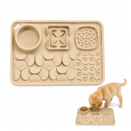 Silicone Dog Slow Feeder Lick Mat with Suction Cups (sand beige)