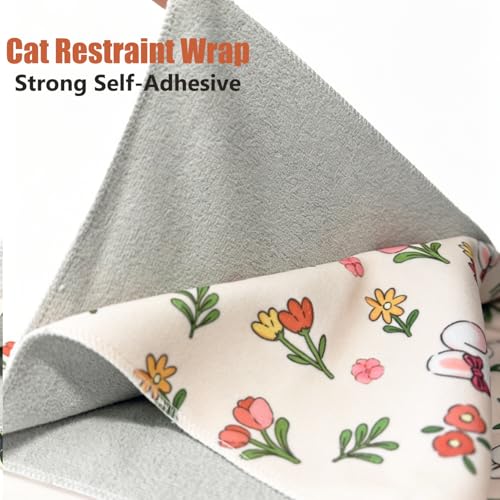 27.6‘’ Cat Grooming Wrap for Cutting Nails (L-27.6'' / Floral rabbit)