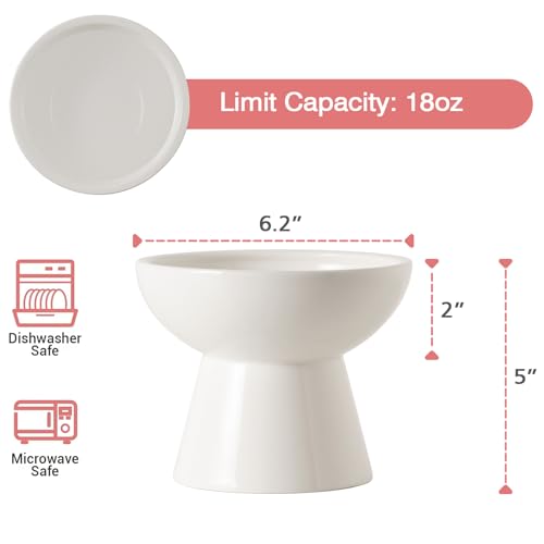 Extra Wide Elevated Ceramic 6.2" Deeper Cat Water Bowl (White-Deeper)