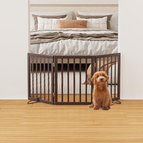 Brown 18 55" Wide Dog Gate (Bamboo Dog Gate Brown / 3 Panel - 55 inches Wide)