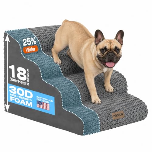 Extra Wide Dog Stairs for Bed and Couch (Gray / Up To 50 Lbs)