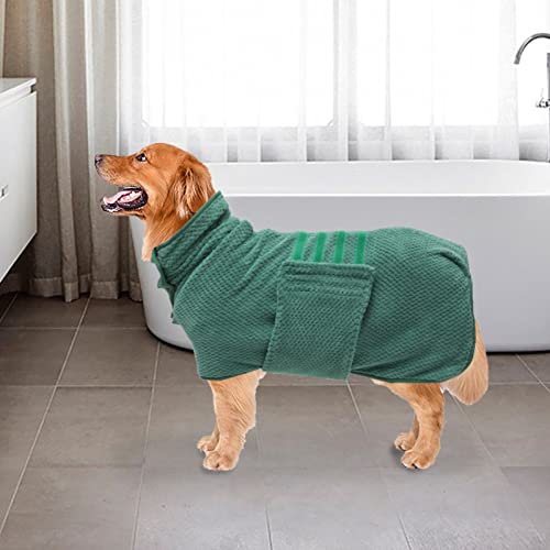 Pineapple Grid Fast Drying Super Absorbent Dog Cat Bath Robe Towel (X-Large / Green(Pineapple grid))