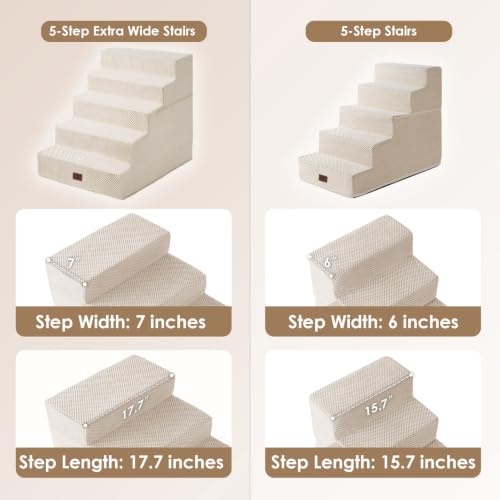 Dog Stairs for Bed 22.5" H (Beige / Extra Wide 17.7" x 35" x 22.5")