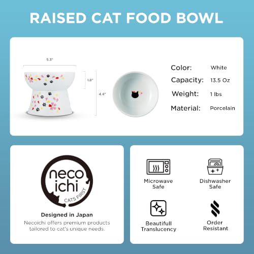 Necoichi Ceramic Elevated Cat Food Bowl (Sakura / Large)