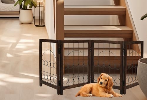Freestanding Pet Gate for Dogs (Burnt / 72"x24" Circle 4 Panels)