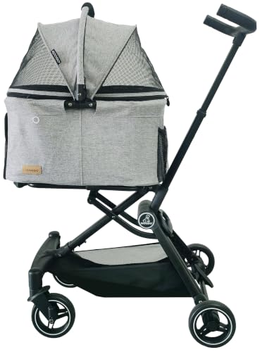 2026 Upgraded Version 3 in 1 Dog Cat Stroller with Detachable Carrier Lightweight Folding Portable All Terrain Pet Travel System Puppy Kitty Doggie Bunny Stroller for 30lbs (Light Grey)