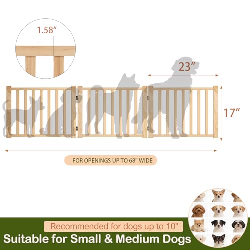 Wooden Freestanding Dog Gate Indoor (【3 Panels】H:16.9")