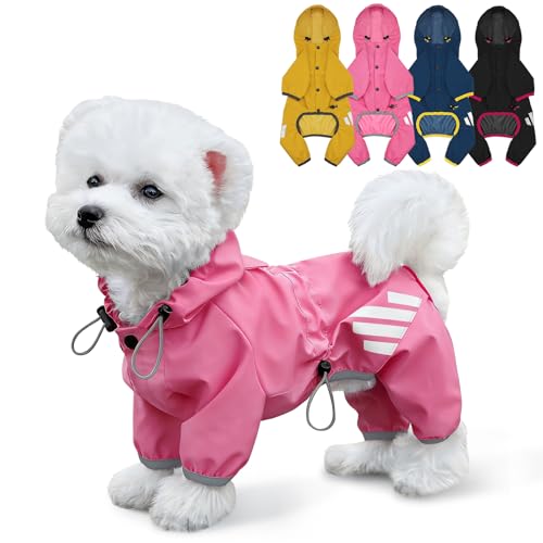 Dog Raincoat Waterproof Dog Rain Jacket with Hood (M(Back Length13.4'') / Pink)