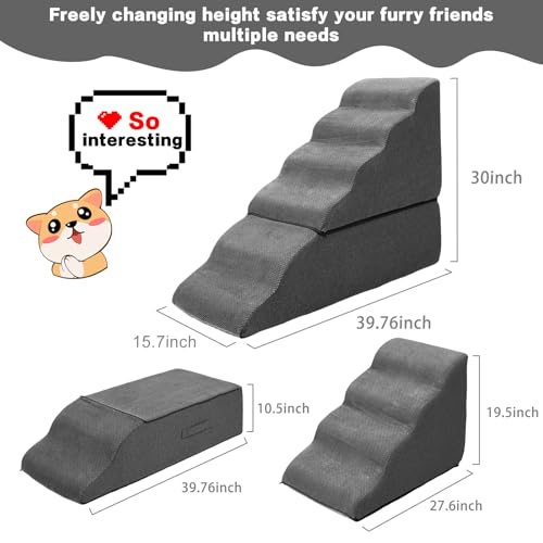 6 Step Dog Stairs Steps for High Bed 30" H (Dark Grey 30" H)