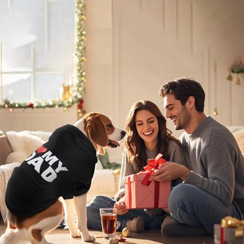 Dog Basic Hoodie Soft Dog Clothes Cold Weather Sweaters for Medium Large Dogs Cozy Fabric Warm Sweatshirt with Leash Hole for Boys (I LOVE MY DAD / XXL (Back: 30.71",Chest:37", 55-80lbs))