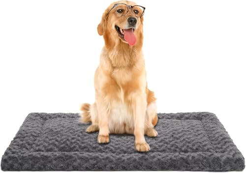 Washable Dog Bed Mat Large Size Fluffy Pet Crate Pad 42x28 XL (Grey / 42.00" x 28.00" x 1.50")