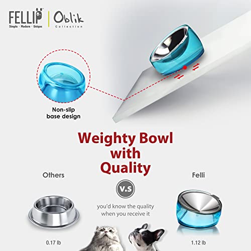 Pet Oblik Whisker Fatigue Cat Food Bowl Raised Stainless Steel Shallow Dish (Sapphire / 0.5 Cups Shallow Dish)