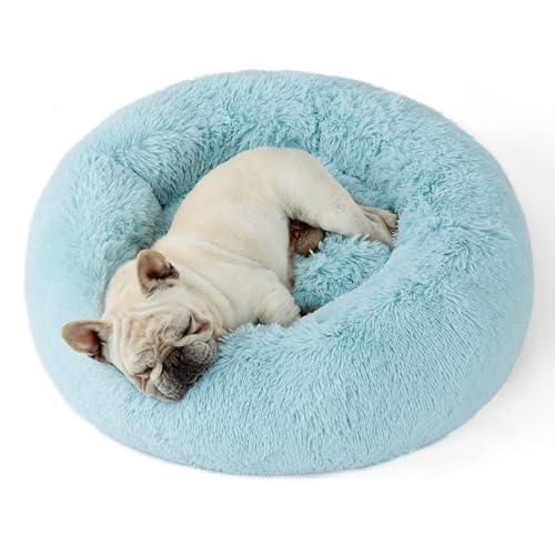 Calming Dog Bed Medium Size Dog Donut Washable Pet Bed (30"L x 30"W x 8"Th / Aqua Blue)
