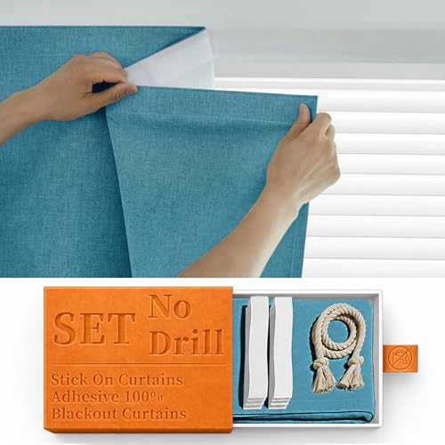 100% Blackout Adhesive Blackout Curtains (52"W x 84"L (Pack of 1) / Stone Blue)