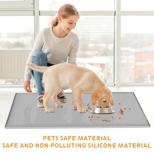 Extra Large Silicone Dog Food Mat 33.9"x21.9" (Gray)