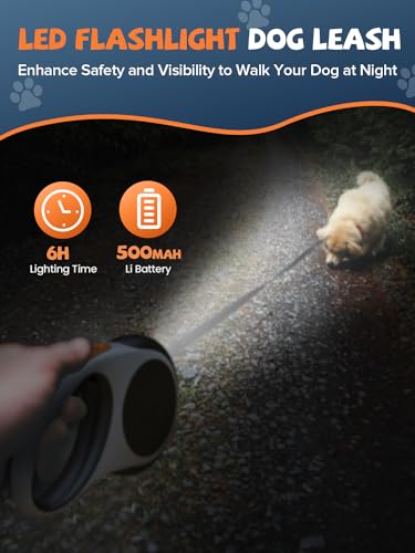 Retractable Dog Leash with LED Flashlight (Black-White)