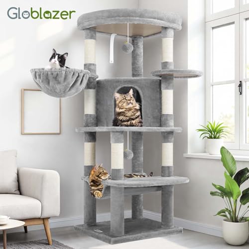 Corner Cat Tree Tower with Scratching Post (51inch / Light Gray)