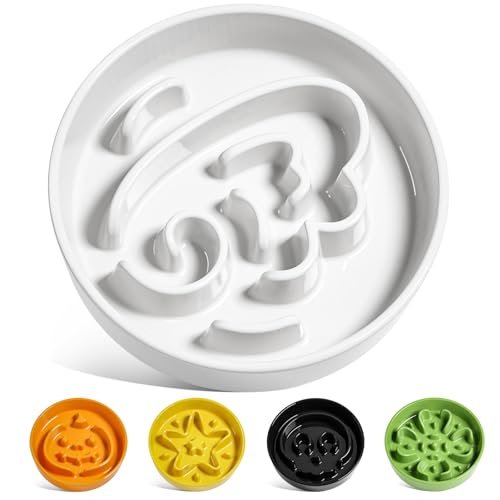 Dog Bowls Slow Feeder Ceramic (Angle White / M-1.5 Cups)