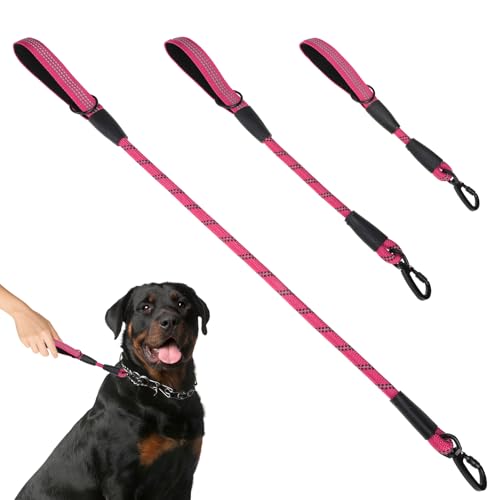 Reflective Short Dog Leashes 3 Pack for Walking and Training (Hot Pink / 1FT+1.5FT+2.5FT)