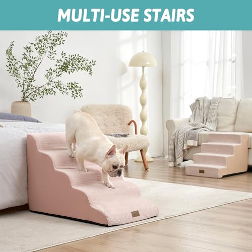 Extra Wide Dog Stair for Small Dog (Pink / Extra Wide:19.7"x33"x22.4")