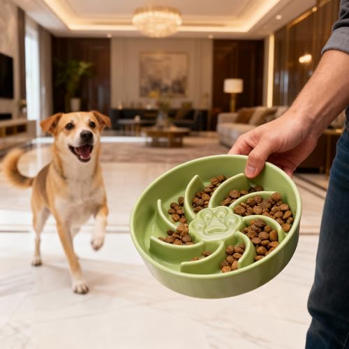 Ceramic Slow Feeder Dog Bowl (Green)