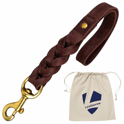 Leather Short Dog Leash 15 Inch (Brown / 1 FT)