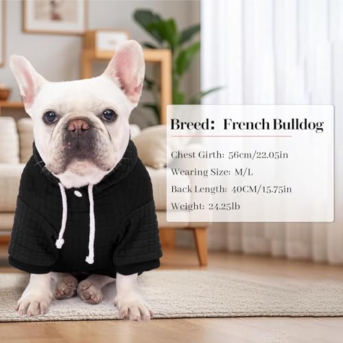 1 Pack Dog Hoodie Sweaters for Small Medium Dogs Warm Dog Clothes for Large Dogs Soft Waffle (Black / M (Back: 15.5",Chest: 21.6", 26-35lbs))