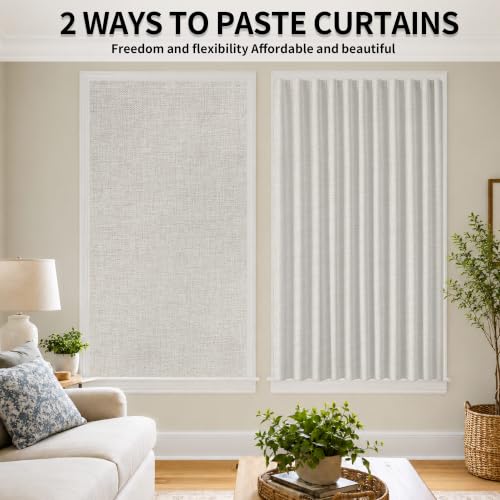 Self Adhesive Curtain No Rod Needed (Light Beige / 35"W x 60"H)