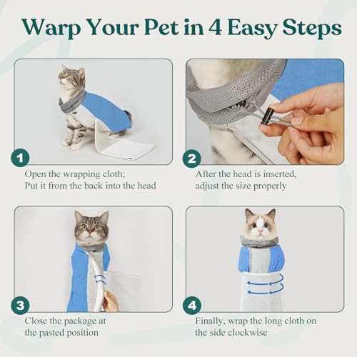 Cat Grooming Wrap for Cutting Nails (M: ( 12-17LB ) / Blue)