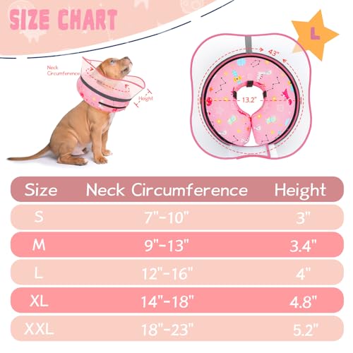 Elevated Inflatable Dog Cone Collar to Stop Licking (Pink / L(Neck 12"-16"))