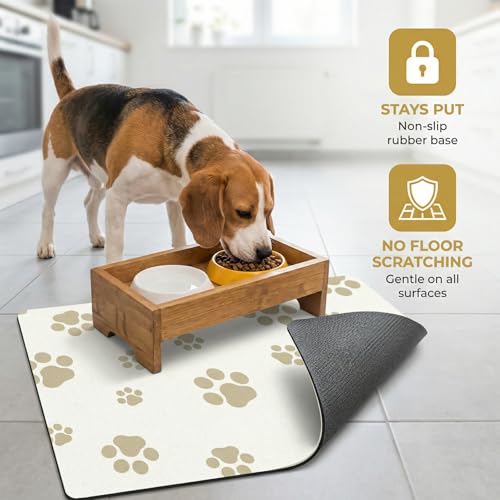 Pet Feeding Mat Dog Cat Food Mat Absorbent No Stains Quick Dry Rubber Bottom Anti (Off White-JY / 16"×24")