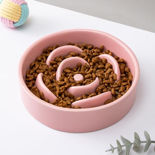 6'' Ceramic Slow Feeder Dog Bowls (6 inch / Pink)