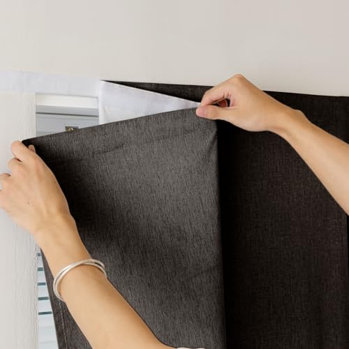 100% Blackout Adhesive Blackout Curtains (52"W x 84"L (Pack of 1) / Dark Brown)