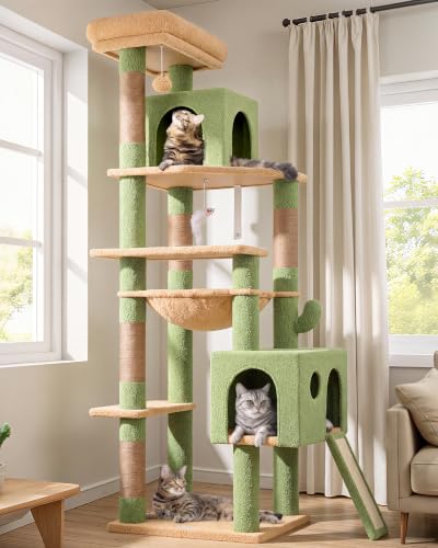 F70 Pro Cactus Heavy Duty Cat Tree Tower for Indoor Large Cats (70inch / Cactus Green)