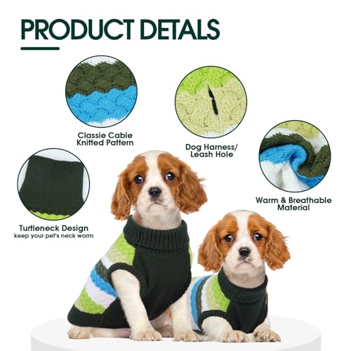 Dog Sweater Christmas Dog Sweaters for Extra Small Dogs Soft Warm Doggie Sweater Colorful Cable Knitted Vest (X-Small (Chest: 11.8''; Weight: 2 - 5LB) / Green)