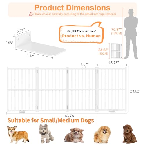 Dog Gate Indoor (White / 4 Panel-23.62''H, Up to 63.78’’ W)