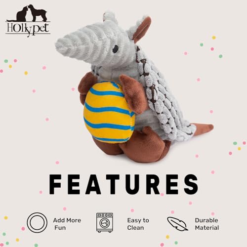Armadillo Squeaky Puppy Dog Toys for Small Medium Dogs (8 IN / Gray with Yellow Easter Egg)
