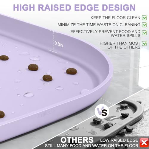 Waterproof Silicone Pet Food Mat with Raised Edge for Dog & Cat (Light Purple / 24"L x 16"W)