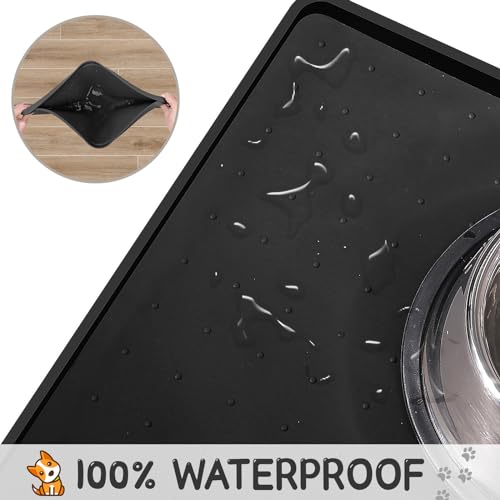 Silicone Cat & Dog Food Mat for Floors Waterproof (Black / 18''×12'')
