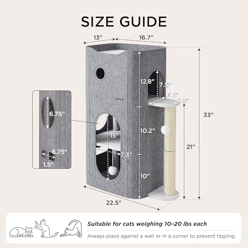 3 Level Cat Tree for Indoor Cats with Scratching Post (Grey / 3-Level)