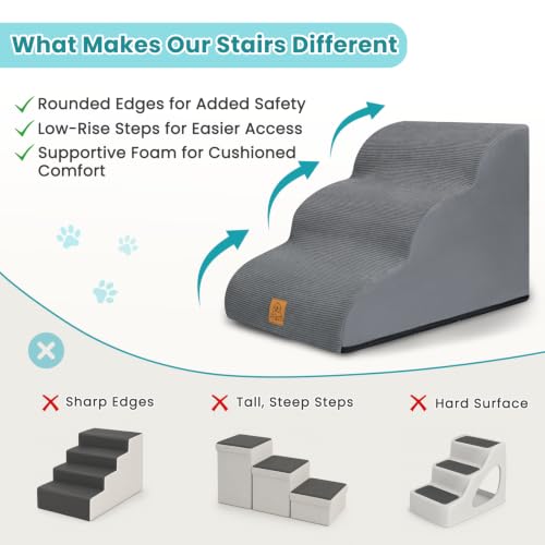 Dog Stairs for Small Dogs and Cats (Gray / 3-Step (H15.7))