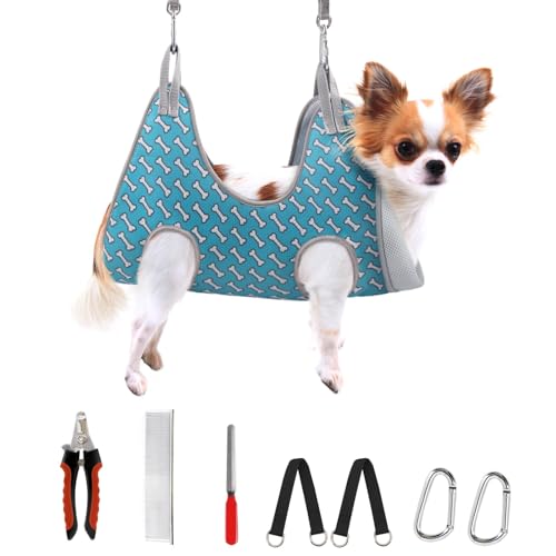 Dog Grooming Hammock for Nail Trimming (2XS（ Max 8 Lb：Leg space: 3.7"-8.7"） / Coral Blue)