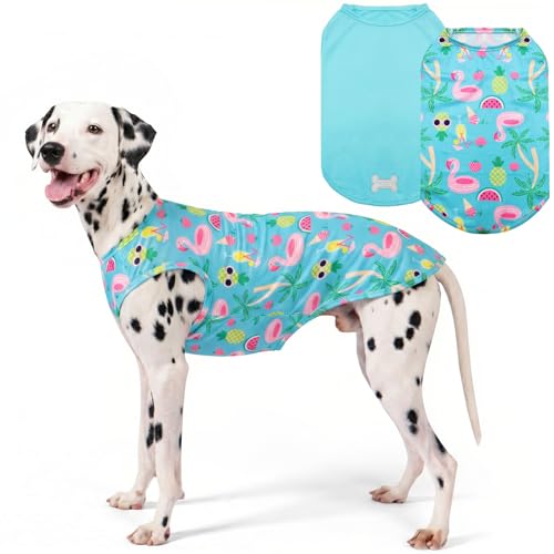 2Pack Dog Shirts for Large Dogs Breathable Mesh Tank Top (XXX-Large (55-75lbs) / 1# 2Pack (Flamingo+blue))