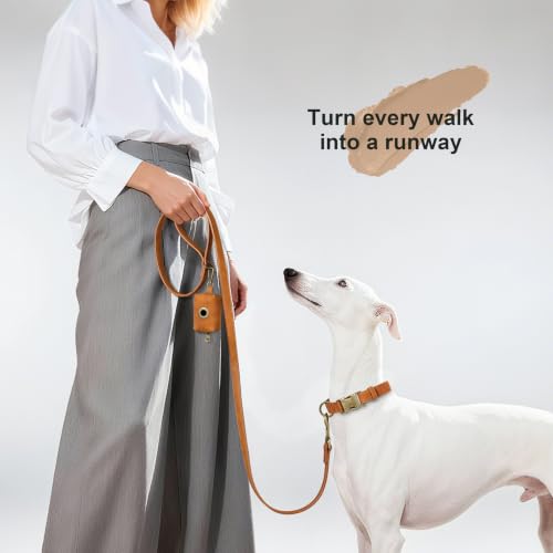 PU Leather Dog Leash for Medium Large Dogs (Light Brown / 3/4''x 5FT)