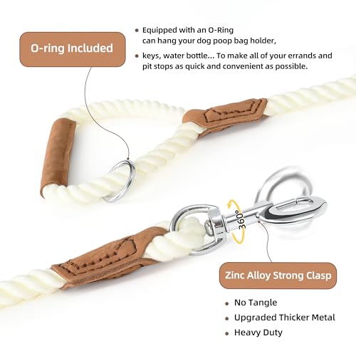 Dog Leash Braided Cotton Rope w (Snow White / 48 Inch-1/2")