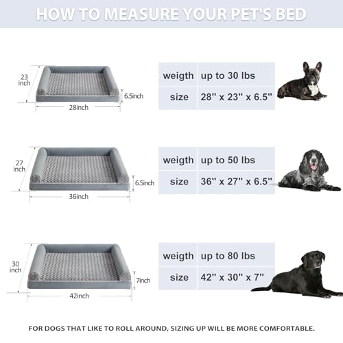 Orthopedic Washable Large Dog Bed for Senior Dog Comfy Sleep (36"l x 27"w x 6.5"th / Grey)