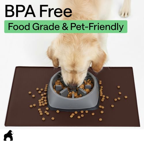 Dog Food Mat 100% Waterproof Silicone (Brown / 18.5"l X 11.5"w)