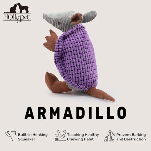 Armadillo Squeaky Dog Toys for Medium Large Dogs (14 IN / Purple)
